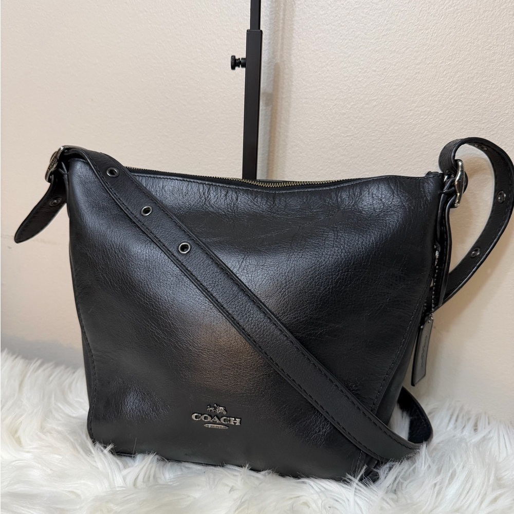 VINTAGE COACH#21377 Black Leather Small Dufflette Crossbody Bag